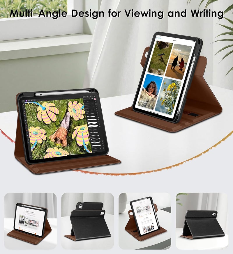 DTTO for iPad A16 Case, iPad 11th / 10th Generation Case (2025/2022), 360 Degree Rotating Premium Leather Folio Stand Cover with Pencil Holder, Black - Image 2